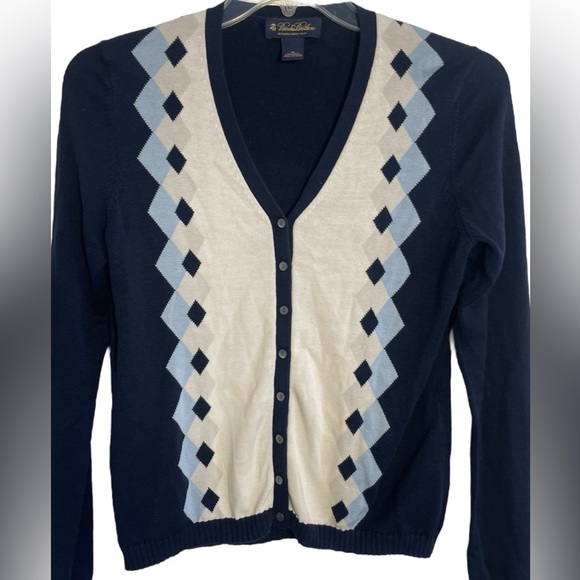 Brooks Brothers Argyle Cardigan Sweater V-Neck Silk Blend Size Medium - Picture 1 of 10